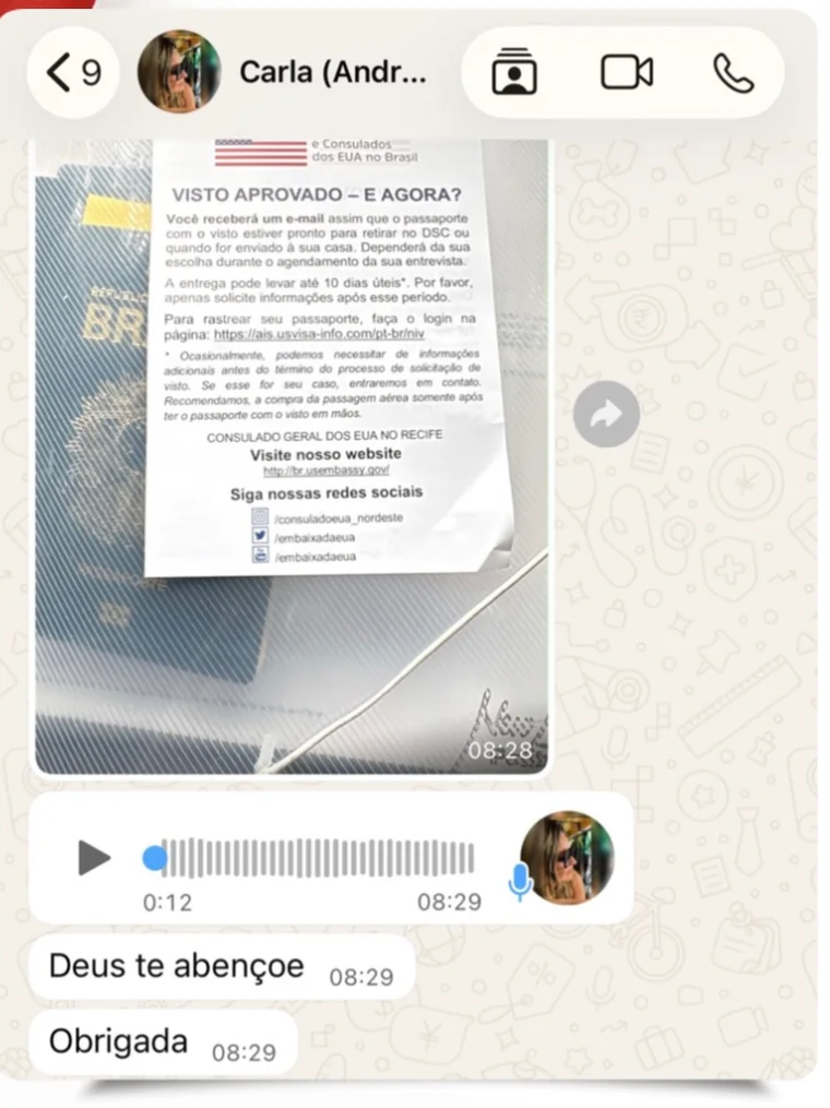 Carla · Aprovada no consulado de Recife