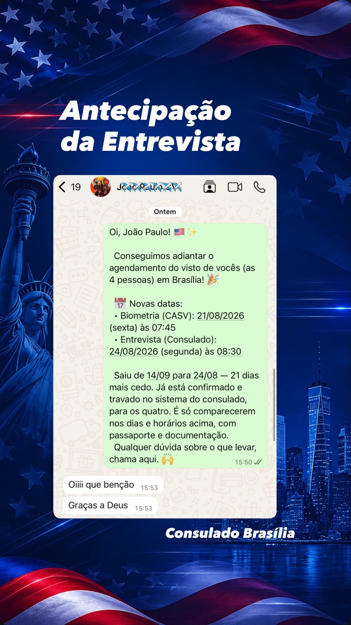 4 pessoas juntas — 21 dias mais cedo em Brasília