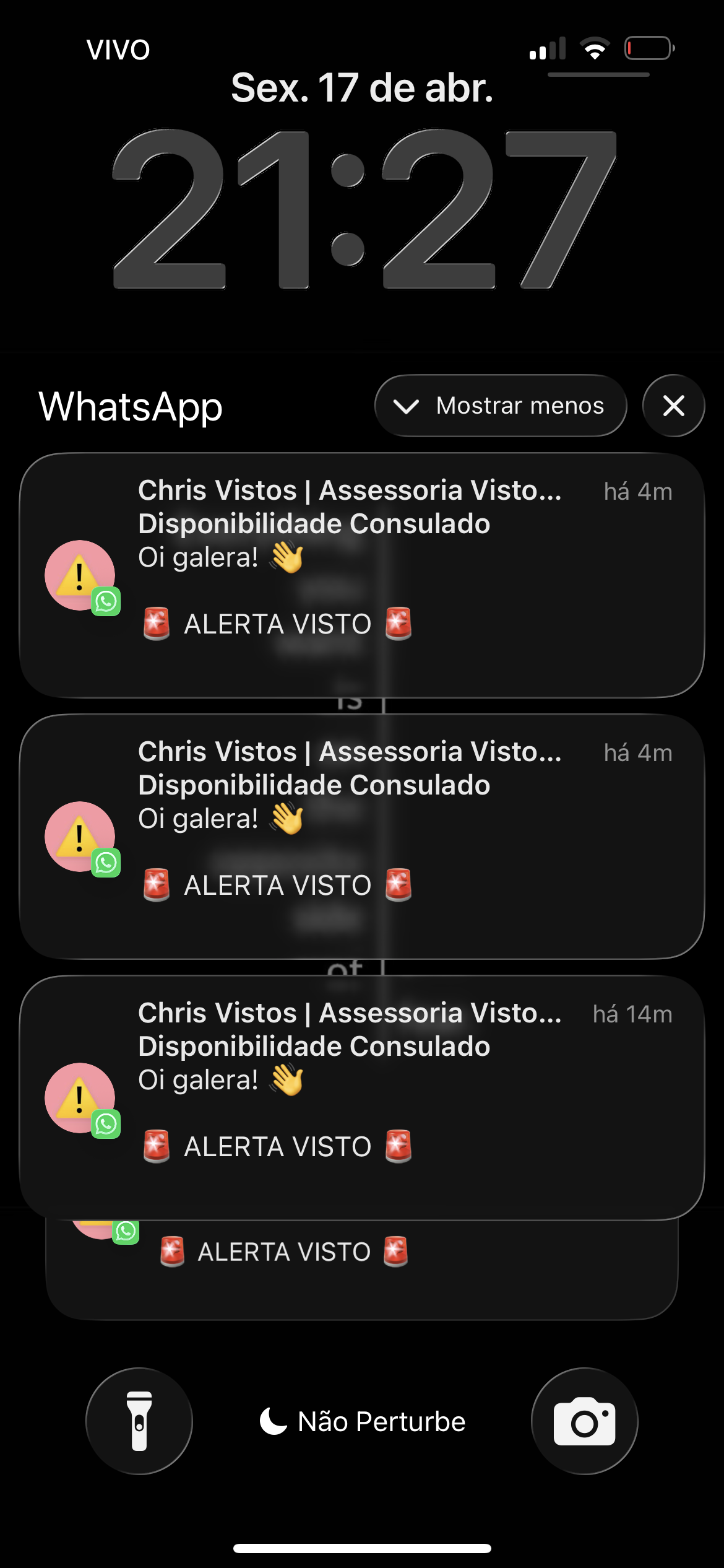 Notificações do Alerta Visto na tela de bloqueio do iPhone